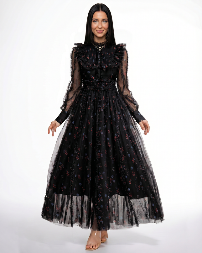 Beryl | Maxi Dress with Floral Print and Ruffle Details