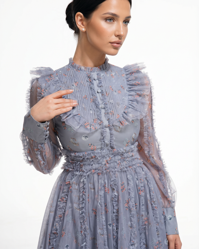 Beryl | Maxi Dress with Floral Print and Ruffle Details