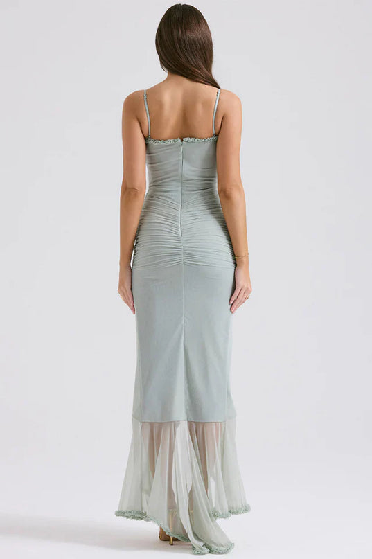 Ellen | Maxi Dress with Ruffle Detail and Front Cut-Out