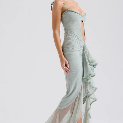 Ellen | Maxi Dress with Ruffle Detail and Front Cut-Out