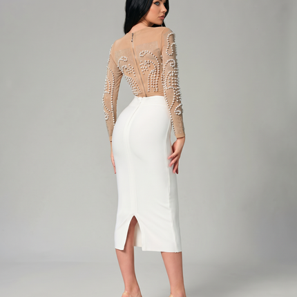 Motina | Two-Piece Set with Pearl Mesh Crop Top