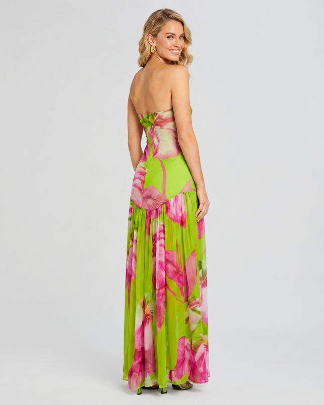 Lucille | Strapless Maxi Dress with Sheer Skirt