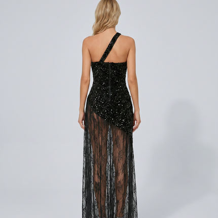 Beverly | Maxi Dress with One Shoulder and Lace Overlay