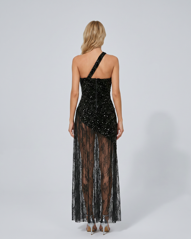 Beverly | Maxi Dress with One Shoulder and Lace Overlay