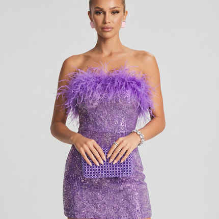 Ellen | Mini Dress with Sequin and Feather Detail