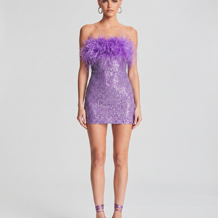 Ellen | Mini Dress with Sequin and Feather Detail