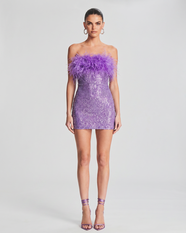 Ellen | Mini Dress with Sequin and Feather Detail