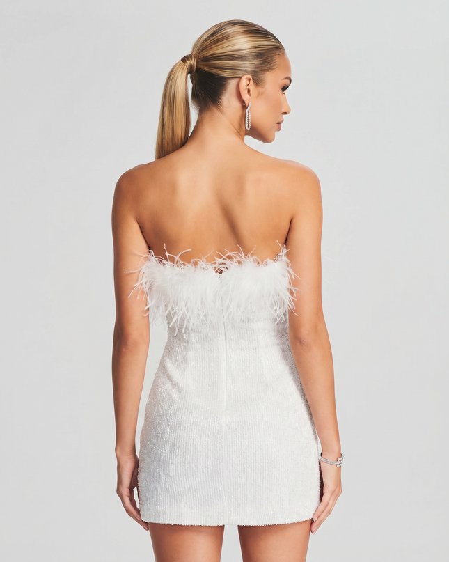 Ellen | Mini Dress with Sequin and Feather Detail