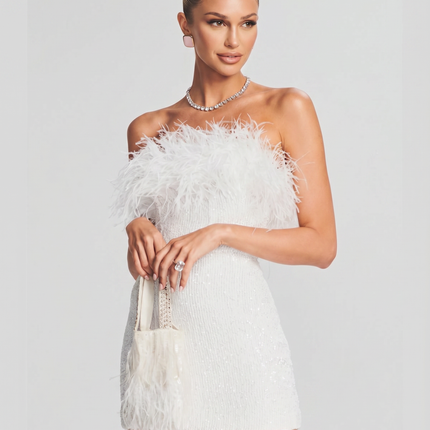 Ellen | Mini Dress with Sequin and Feather Detail
