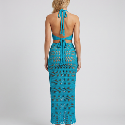 Anne | Crochet Knit Two-Piece Set with Halter Top