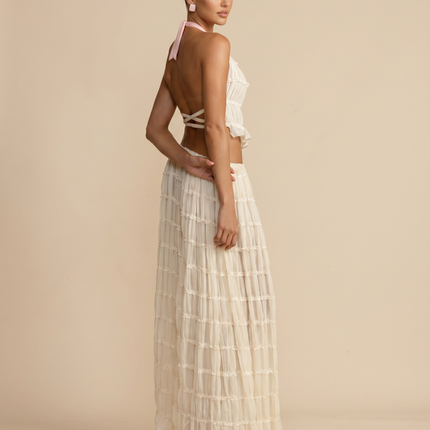 Bella | Halter Top and Pleated Maxi Skirt Set