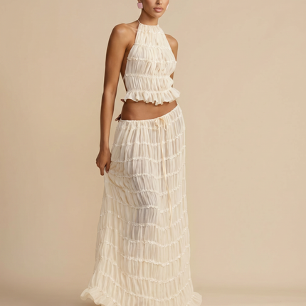 Bella | Halter Top and Pleated Maxi Skirt Set