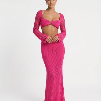 Reba | Crochet Knit Two-Piece Set with Long Sleeve Top