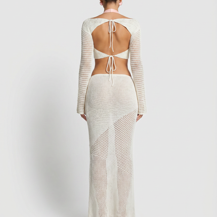 Reba | Crochet Knit Two-Piece Set with Long Sleeve Top