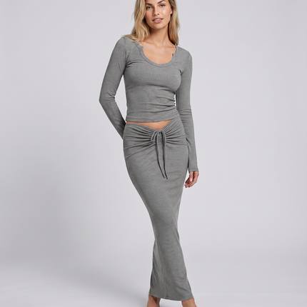 Arline | Ribbed Two-Piece Set with Long Skirt