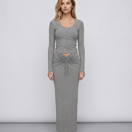 Arline | Ribbed Two-Piece Set with Long Skirt