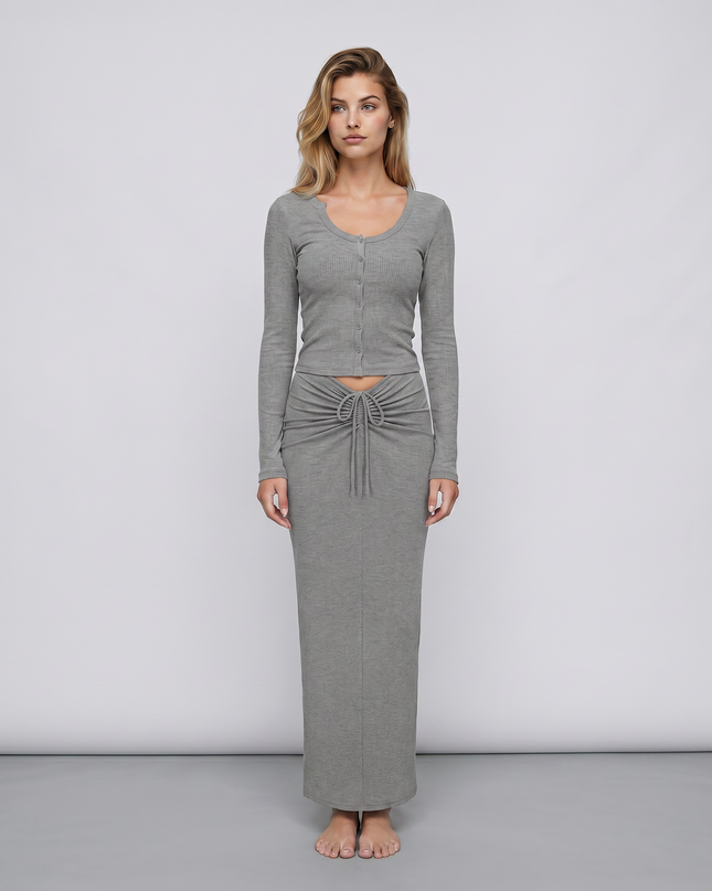 Arline | Ribbed Two-Piece Set with Long Skirt