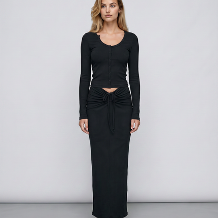 Arline | Ribbed Two-Piece Set with Long Skirt