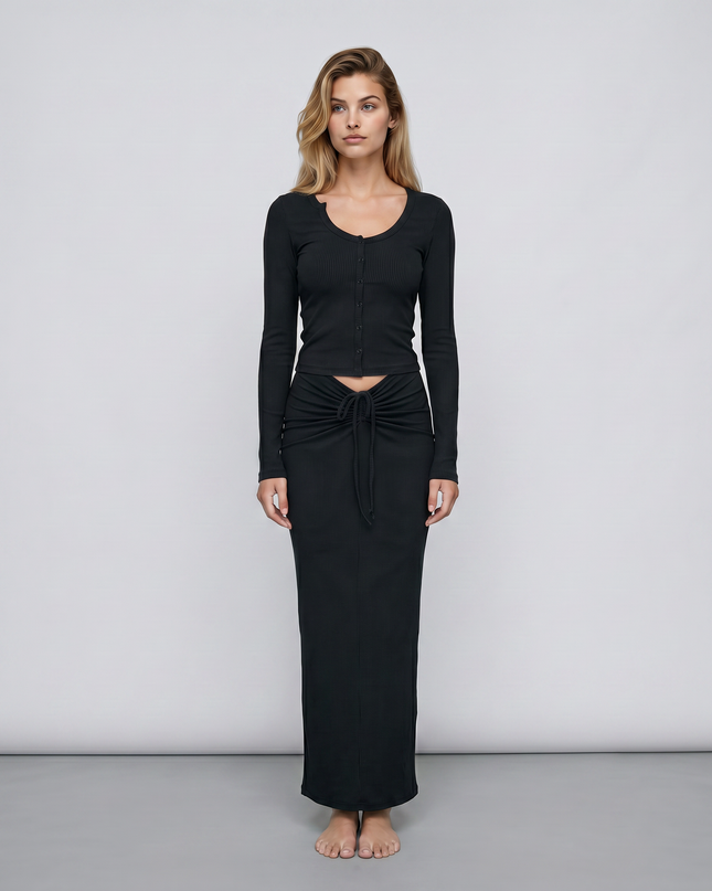 Arline | Ribbed Two-Piece Set with Long Skirt
