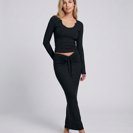 Arline | Ribbed Two-Piece Set with Long Skirt