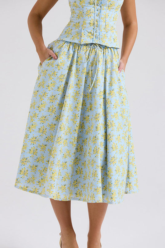 Amelisse | Floral Print Top and Midi Skirt Set