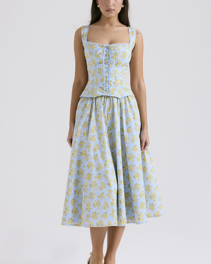 Amelisse | Floral Print Top and Midi Skirt Set