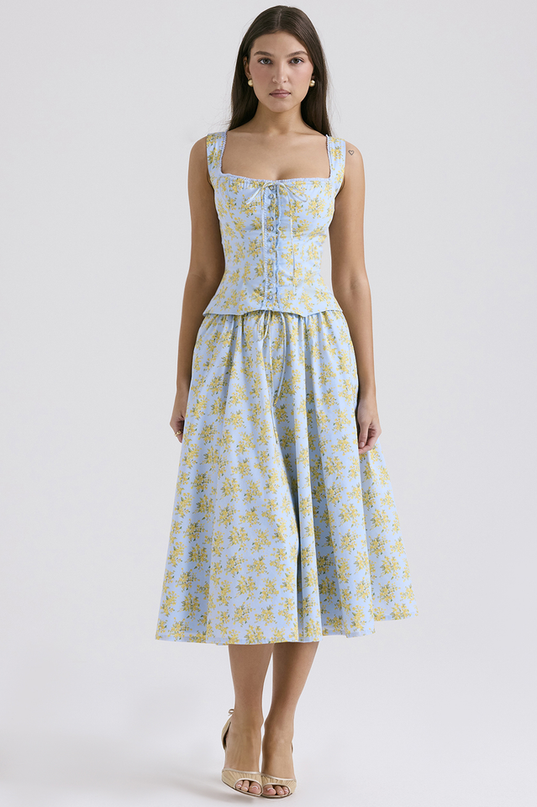 Amelisse | Floral Print Top and Midi Skirt Set