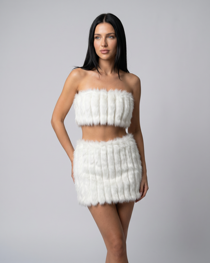 Noellea | Faux Fur Bandeau Top and Mini Skirt Set