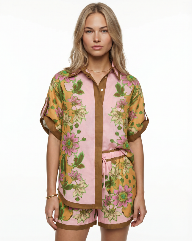 Gracie | Floral Shirt and Shorts Two-Piece Set