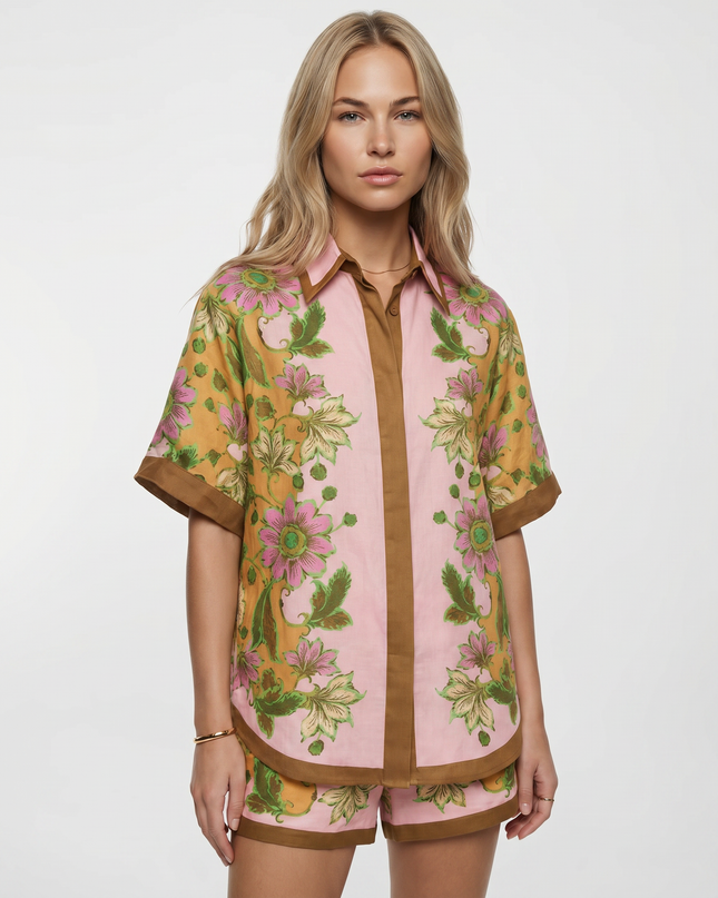 Gracie | Floral Shirt and Shorts Two-Piece Set