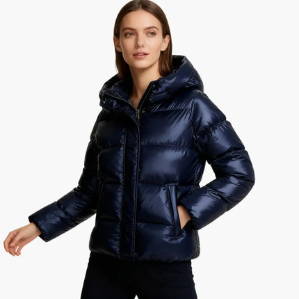 Women Quilted Jacket with Hood and Zipper