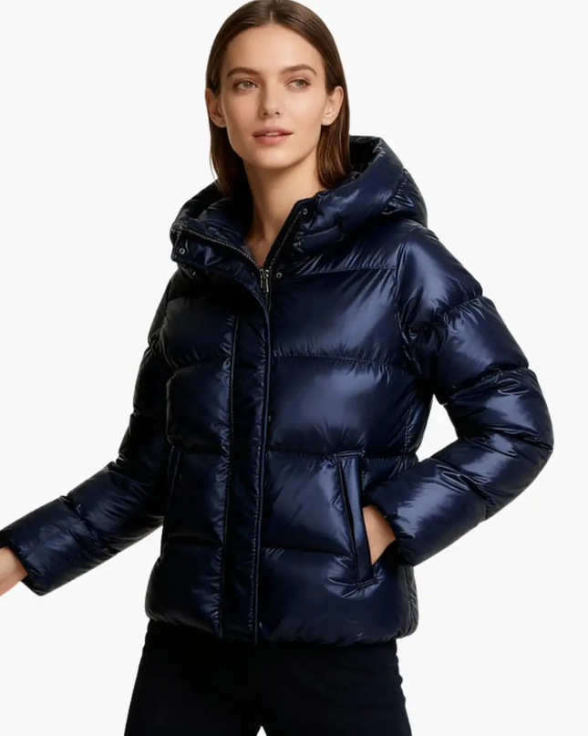 Women Quilted Jacket with Hood and Zipper
