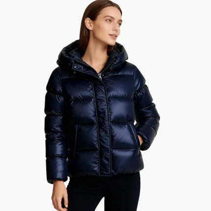 Women Quilted Jacket with Hood and Zipper