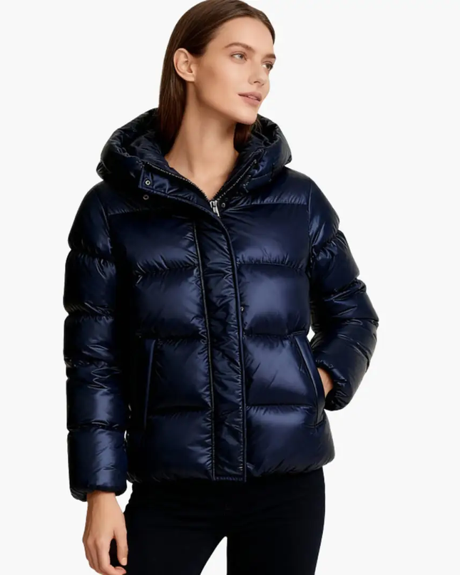Women Quilted Jacket with Hood and Zipper