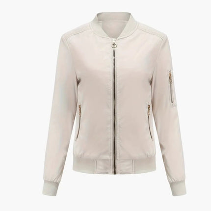 Women’s Bomber Jacket with Baseball Collar and Zipper Pocket