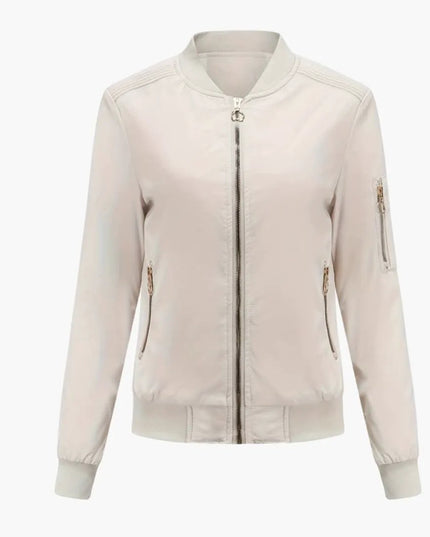 Women’s Bomber Jacket with Baseball Collar and Zipper Pocket