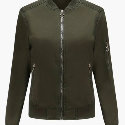 Women’s Bomber Jacket with Baseball Collar and Zipper Pocket