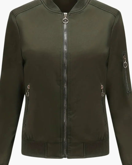 Women’s Bomber Jacket with Baseball Collar and Zipper Pocket