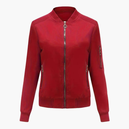 Women’s Bomber Jacket with Baseball Collar and Zipper Pocket