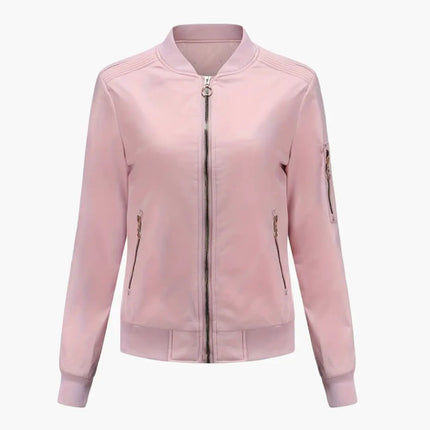 Women’s Bomber Jacket with Baseball Collar and Zipper Pocket