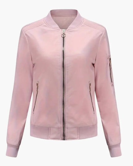 Women’s Bomber Jacket with Baseball Collar and Zipper Pocket