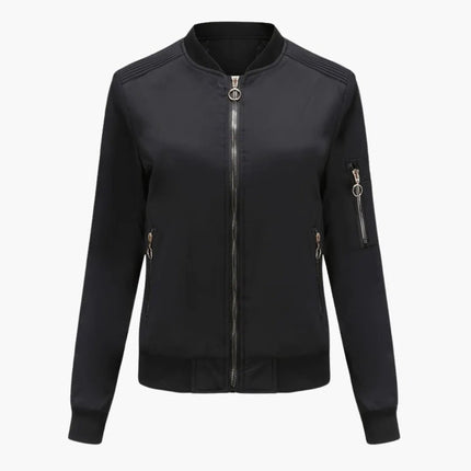 Women’s Bomber Jacket with Baseball Collar and Zipper Pocket