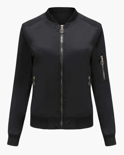 Women’s Bomber Jacket with Baseball Collar and Zipper Pocket