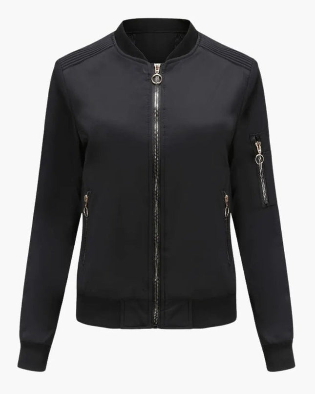 Women’s Bomber Jacket with Baseball Collar and Zipper Pocket