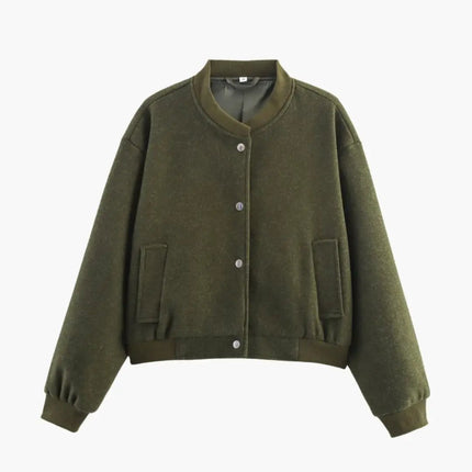 Women’s Bomber Jacket with Elastic Hem and Front Pockets