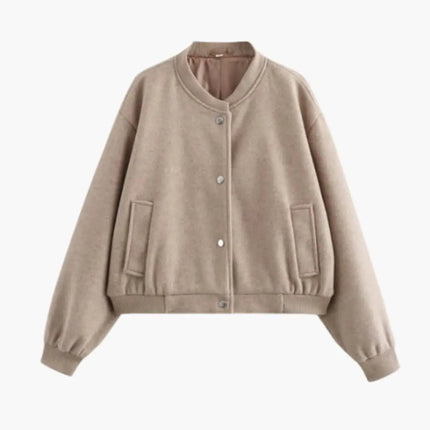 Women’s Bomber Jacket with Elastic Hem and Front Pockets