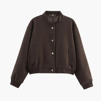 Women’s Bomber Jacket with Elastic Hem and Front Pockets