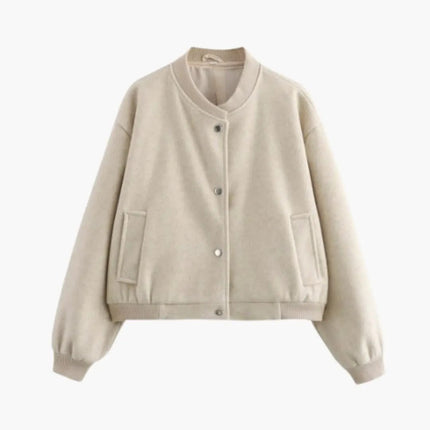 Women’s Bomber Jacket with Elastic Hem and Front Pockets