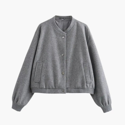 Women’s Bomber Jacket with Elastic Hem and Front Pockets