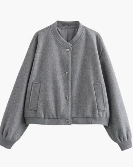 Women’s Bomber Jacket with Elastic Hem and Front Pockets